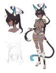  1girl absurdres alternate_costume alternate_hairstyle ancient_egyptian ancient_egyptian_clothes black_hair blue_archive breasts dark-skinned_female dark_skin full_body gradient_tail halo highres karin_(blue_archive) large_breasts long_hair multicolored_tail navel purple_halo solo tail weiiew 