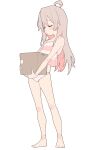  1girl absurdres ahoge blush_stickers box camisole cardboard_box carrying closed_eyes colored_inner_hair full_body highres long_hair multicolored_hair onii-chan_wa_oshimai! oyama_mahiro panties pink_hair s10021 simple_background solo standing underwear white_background 