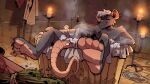  4_toes anthro bathing bathtub bubble ear_piercing ear_ring facial_piercing feet foot_focus fur grey_body grey_fur hair hairless_tail hi_res male mammal murid murine nose_piercing nose_ring nude_male piercing rat ring_piercing rodent smile solo steam suds toes vrobei water wet white_hair 