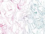  1other 2boys androgynous blush character_print charles_henri_sanson_(fate/grand_order) chevalier_d'eon_(fate/grand_order) closed_eyes fate/grand_order fate_(series) gloves glowstick hat marie_antoinette_(fate/grand_order) monochrome multiple_boys open_mouth shino-o smile turn_pale wolfgang_amadeus_mozart_(fate/grand_order) 