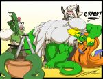 2018 animal_humanoid anthro audrey_fulquard audrey_ii big_breasts blue_eyes breasts canid canine canis clothing cosplay costume deon_(deonwolf) deonwolf digital_media_(artwork) dinosaur_humanoid dirt dress female fur green_body group hair humanoid little_shop_of_horrors male mammal navel_outline one_eye_closed plant reptile reptile_humanoid scalie scalie_humanoid seymour_krelborn sound_effects square_crossover tongue tongue_out trio umbri white_body white_fur white_hair wolf yellow_eyes