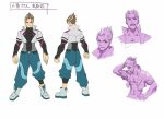  1boy asroc_(gunvolt) azure_striker_gunvolt azure_striker_gunvolt_2 black_shirt blue_pants brown_hair concept_art cropped_jacket full_body grey_hair grey_shirt jacket male_focus multicolored_hair multiple_views nimrod_(gunvolt) official_art pants reference_sheet shirt simple_background streaked_hair two-tone_hair white_background white_jacket 