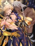  2boys abs artist_name braid dark-skinned_male dark_skin english_commentary highres honkai:_star_rail honkai_(series) looking_at_another male_focus multiple_boys muscular muscular_male nanook_(honkai:_star_rail) nipples open_mouth pectorals phainon_(honkai:_star_rail) sound_effects topless_male watermark yaoi yukaero4 