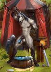 abs absurd_res anthro balls black_body black_hair black_penis blue_hair blue_penis equid equine front_view genitals gloves_(marking) grass grey_balls grey_body hair half-erect hi_res horse leg_markings male male_anthro mammal markings multicolored_hair muscular muscular_male muscular_thighs narrowed_eyes nipples nude outside pecs penis plant satanic_monkey socks_(marking) solo standing two_tone_hair wet_hair