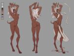 accessory anthro anubian_jackal bottomwear breasts butt canid canine canis clothed clothing digital_media_(artwork) digitigrade feet female fur gem hair hair_accessory jackal jackal_ears jackal_tail jesenna_(maaarked_one) lethal_doors loincloth mammal model_sheet navel navel_piercing nipple_piercing nipples nude nude_anthro nude_female piercing simple_background solo tail tassels toes topwear vulva white_hair wraps wrist_wraps