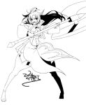  2024 asako_komaki axe battle_axe black_outline dated double-sided_axe floating_hair full_body greyscale hair_floating_upwards holding holding_axe long_hair looking_at_viewer magical_girl mahou_shoujo_madoka_magica mahou_shoujo_oriko_magica monochrome mura_kuroe official_art outline weapon white_background 