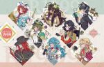  1boy 6+girls :d ahoge aleph_(reverse:1999) arm_tattoo barcarola_(reverse:1999) beret black_cape black_dress black_gloves black_hat black_vest blue_eyes blue_hair blue_neckerchief blue_shirt bow_(music) braid braided_bangs brown_coat brown_dress brown_hair cape cellphone chin_strap cloak coat coat_on_shoulders copyright_name covered_face cracked_mask creature dark-skinned_female dark_skin dixie_cup_hat dress fatutu flower from_side gloves green_cape green_eyes green_hat grey_dress grin hacksaw hair_flower hair_ornament hand_up hands_up hat hat_feather hibiscus hissabeth holding holding_bow_(music) holding_notebook holding_phone holding_quill holding_saw index_finger_raised instrument jacket kiperina leaf_hair_ornament liang_yue_(reverse:1999) long_braid low_ponytail low_twintails merlin_(reverse:1999) military_hat multiple_girls neckerchief newsboy_cap noire_(reverse:1999) notebook open_clothes open_vest phone ponytail profile qiangliang_(reverse:1999) quill recoleta_(reverse:1999) red_cloak red_gloves red_hair red_shirt reverse:1999 sailor_collar saw shell shirt short_hair side_cape skirt sleeveless sleeveless_shirt smile snake snake_on_head tattoo twintails upper_body vest wheelchair white_cape white_flower white_gloves white_hat white_jacket white_shirt white_skirt white_vest yellow_eyes yurax-mae 