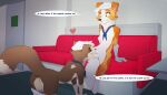  absurd_res all_fours animal_genitalia anthro anthro_on_anthro australian_shepherd backsack balls biped border_collie brown_body brown_fur butt canid canine canine_genitalia canis clothed clothing collar collie dialogue domestic_dog duo english_text eye_contact fully_sheathed fur furniture genitals head_in_crotch heart_symbol herding_dog hi_res inside leaning leaning_backward looking_at_another looking_pleasured male male/male mammal nude orange_body orange_fur partially_clothed pastoral_dog paws raised_tail sheath sheepdog ship sitting sofa speech_bubble spread_legs spreading tail text trevart underwear underwear_down vehicle watercraft white_body white_fur 