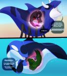 2025 after_vore beach black_body blue_body burping cetacean clothing dolphin dolphinproject english_text female female_pred feral feral_pred feral_prey green_body group hat headgear headwear hi_res horn hybrid inside_stomach internal luna_(terrier19) male male_prey mammal marine oceanic_dolphin orca purple_clothing purple_hat purple_headwear rashi_(orcinusproductions) schallferin_(orcinusproductions) spider_legs steven_(terrier19) text toothed_whale underwater vore water white_horn