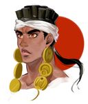  anz black_hair dark_skin dark_skinned_male earrings face facial_mark headband jewelry jojo_no_kimyou_na_bouken male_focus mohammed_avdol orange_eyes ponytail portrait solo 