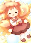  1girl :d ^_^ aikei_ake blush brown_dress brown_hair brown_slippers chibi closed_eyes collarbone commentary_request dress duster full_body holding long_hair long_sleeves original personification shirt sleeveless sleeveless_dress slippers smile socks solo very_long_hair white_shirt white_socks 