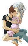  apron bad_id bad_pixiv_id blush brown_hair closed_eyes long_hair male_focus mikleo_(tales) multiple_boys naked_apron nipples on_lap silver_hair sitting sorey_(tales) tales_of_(series) tales_of_zestiria toshiharu_(s_narutoshi) yaoi 