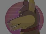 absurd_res anthro canid canine canis collar dobermann domestic_dog eyewear headshot_portrait hi_res looking_at_viewer lymph male mammal pinscher portrait side_eye side_view smile smiling_at_viewer smirk smirking_at_viewer solo sunglasses tongue tongue_out vaporwave