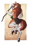 2024 4_toes accessory anthro arm_tuft arrow_(weapon) athletic athletic_anthro athletic_male beads blue_eyes border bottomwear bow_(weapon) braided_hair brown_body brown_fur canid canine canis claws clothed clothing digital_media_(artwork) digitigrade elbow_tuft feather_ear_ring feet fluffy fluffy_tail full-length_portrait fur hair hair_accessory hair_beads hakobune hi_res holding_bow_(weapon) holding_object holding_ranged_weapon holding_weapon inner_ear_fluff loincloth loincloth_only looking_at_viewer looking_back looking_back_at_viewer male mammal mane miles_(miles-wolf) multicolored_body multicolored_fur pawpads paws pointy_ears portrait prick_ears quiver_(object) ranged_weapon signature solo tail thank_you_message three-quarter_view toe_claws toes topless topless_anthro topless_male tuft weapon white_body white_border white_fur wolf
