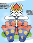 3_toes alexdrawsfeetish anthro cinderace feet foot_fetish foot_focus fur generation_8_pokemon grass humiliation male mean multicolored_body multicolored_fur musk musk_clouds musky_feet nintendo plant pokeball pokemon pokemon_(species) questioning smile smiling_at_viewer soles solo spread_toes text toes white_body white_fur
