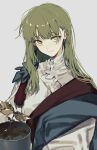  1other earrings enkidu_(fgo_fes._2025)_(fate) fate/grand_order fate_(series) flower_pot green_eyes green_hair hair_between_eyes highres holding holding_flower_pot jewelry long_hair looking_at_viewer plant potted_plant shirt simple_background smile sunanogimo upper_body white_background 