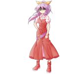  1girl alphes_(style) belt boots bracelet breasts buttons closed_mouth collared_shirt commentary_request dairi dress dress_shirt full_body hair_ribbon half-closed_eyes hand_on_own_hip high_ponytail highres jewelry large_variant_set legs_apart long_hair looking_at_viewer o-ring parody platform_boots ponytail puffy_short_sleeves puffy_sleeves purple_belt purple_hair red_boots red_dress red_eyes ribbon shaded_face shirt short_sleeves small_breasts solo standing style_parody tachi-e touhou transparent_background undershirt variant_set watatsuki_no_yorihime white_shirt yellow_ribbon 
