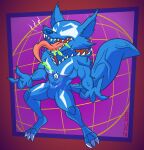 abstract_background alternate_version_at_paywall anthro blue_body bodily_fluids bulge cheek_tuft claws countershading digital_drawing_(artwork) digital_media_(artwork) drooling facial_tuft gavanzude guardians_of_the_galaxy hi_res long_tongue male mammal markings marvel marvel_rivals multicolored_body muscular procyonid raccoon rocket_raccoon saliva sharp_teeth signature solo spikes symbiote teeth tongue tongue_out tuft two_tone_body vein veiny_muscles venom_(marvel) venom_raccoon white_markings