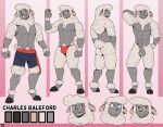 abs absurd_res ankle_tuft anthro areola arm_tuft back_hair ball_tuft balls body_hair bottomwear bovid bulge caprine charles_baleford_(dragonmate7) chest_hair clothed clothing color_swatch dialated_pupils ear_piercing ear_ring erection fur genitals gesture glans grey_balls grey_body grey_nose grey_penis grey_skin hand_behind_head headshot_portrait hi_res hooves horizontal_pupils humanoid_genitalia humanoid_penis juniorjosi leg_tuft looking_at_viewer male mammal model_sheet neck_hair nipples penis piercing pink_glans pink_penis_tip pink_tongue portrait pubes pupils raised_arm red_eyes ring_piercing sash sheep shorts shoulder_tuft simple_background smile solo tail teeth thigh_tuft tongue topless topless_anthro topless_male tuft underwear waving wool_(fur) wrist_tuft