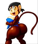 anthro big_butt biped blue_clothing breasts butt clothed clothing eyelashes female haplorhine huge_butt mammal monkey nipple_outline open_mouth primate pupils smile tansau thick_thighs thong three-quarter_view underwear yellow_eyes