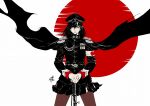  1girl armband cloak commentary_request epaulettes expressionless hands_on_hilt hat jacket japanese_flag katana limited_palette looking_at_viewer medium_hair military_uniform original peaked_cap skirt solo sword weapon wind yamada_satoshi 