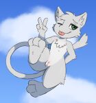  2025 absurd_res anthro clitoris detailed_background digital_media_(artwork) feet female fur generation_1_pokemon genitals hi_res hindpaw humanoid_hands legendary_pokemon mew_(pokemon) moodytail nintendo nude paws pokemon pokemon_(species) raised_leg semi-anthro solo tail tongue tongue_out vulva yuki_(side_b) 