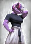 2025 absurd_res alternate_hairstyle anthro athletic athletic_anthro athletic_female aura black_clothing black_shirt black_t-shirt black_topwear bottomwear breasts clothed clothing colored_nails cosplay digital_drawing_(artwork) digital_media_(artwork) equid equine eye_scar eyebrow_through_hair eyebrows eyelashes facial_scar female fingers friendship_is_magic glistening glistening_eyes gojo_satoru grey_background hair hand_on_hip hand_on_neck hasbro hi_res horn jujutsu_kaisen mammal messy_hair my_little_pony mythological_creature mythological_equine mythology nails narrowed_eyes oversized_bottomwear oversized_clothing oversized_pants pants purple_body purple_eyes purple_hair purple_nails scar scars_all_over shaded shirt signature simple_background smile solo suhar t-shirt tight_clothing tight_topwear topwear translucent translucent_hair twilight_sparkle_(mlp) unicorn white_bottomwear white_clothing white_hair white_pants
