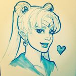 bad_id bad_tumblr_id bishoujo_senshi_sailor_moon crescent crescent_earrings crystal_graziano double_bun earrings face hair_ornament heart highres jewelry photo portrait sailor_moon smile solo traditional_media tsukino_usagi twintails 