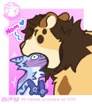 anthro belly blue_body blue_fur blue_hair canid canine cheek_tuft chest_tuft comic duo_focus facial_tuft felid female fox fur group hair head_in_mouth heart_symbol hi_res humor larger_female lion luckfoxo33 male mammal meme pantherine pink_background romantic romantic_couple shaking shaking_lines silly silly_face simple_background size_difference smaller_male tatum_koenig text tolng trans_(lore) trans_man_(lore) trans_woman_(lore) tuft white_belly