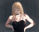  1girl absurdres bare_shoulders big_chunger black_choker black_leotard blonde_hair breasts choker closed_eyes commentary gradient_hair highres kitagawa_marin large_breasts leotard long_hair multicolored_hair open_mouth pink_hair solo sono_bisque_doll_wa_koi_wo_suru 