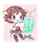  bad_id bad_pixiv_id blue_eyes brown_hair cup drink drinking_glass drinking_straw glass hairband hiei_(kantai_collection) japanese_clothes kantai_collection kyou_(nekoneko) nontraditional_miko open_mouth pantyhose short_hair skirt smile solo thighhighs 