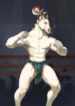 abs absurd_res anthro balls bared_teeth brown_hair bulge clothed clothing detailed_bulge equid equine front_view genital_outline genitals group hair hi_res horse male mammal muscular muscular_anthro muscular_male narrowed_eyes pecs satanic_monkey sheath_outline silhouette standing topless white_balls white_body white_hair