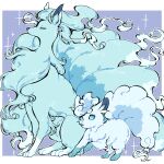  2others alolan_ninetales alolan_vulpix animal_ears animal_hands animal_nose blue_eyes closed_eyes full_body highres multiple_others multiple_tails no_humans ohayou_milk out_of_frame pokemon pokemon_(creature) pokemon_sm sparkle tail white_fur 