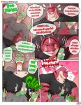 2025 absurd_res anthro bed big_muscles big_pecs black_sclera blue_eyes buggy_(mels_monster) buzz_(mels_monster) claws comic dialogue dinosaur dormitory duo english_text eyes_closed eyewear finger_claws furniture gecko glasses green_body green_scales green_text head_spikes heart_symbol hi_res larger_anthro larger_male lizard male male/male mels_monster_(artist) multicolored_body multicolored_scales muscular muscular_anthro muscular_male on_bed on_pillow on_top_of_another page_number pec_smothering pecs pillow pointy_speech_bubble prehistoric_species red_body red_scales red_text reptile round_glasses scales scalie size_difference skinny_anthro skinny_male smaller_anthro smaller_male speech_bubble spikes spikes_(anatomy) striped_body striped_scales stripes tan_body tan_scales text theropod two_tone_body two_tone_scales tyrannosaurid tyrannosauroid tyrannosaurus tyrannosaurus_rex white_claws white_spikes yellow_eyes