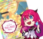  1girl :d @_@ black_bow black_bowtie blue_eyes bow bowtie cellphone censored censored_identity charizard chibi chibi_only commentary dasdokter english_commentary english_text fangs hair_between_eyes heterochromia holding holding_phone hololive hololive_english horns irys_(hololive) irys_(irys_2.0)_(hololive) long_hair multicolored_hair nail_polish open_mouth phone pink_hair pink_nails pointy_ears pokemon pokemon_(creature) red_eyes red_hair shaded_face smartphone smile solo sparkle speech_bubble two-tone_hair very_long_hair virtual_youtuber wide_sleeves 