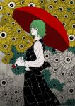  1girl commentary_request expressionless flower green_hair highres kazami_yuuka limited_palette looking_at_viewer skirt solo sunflower touhou umbrella yamada_satoshi 