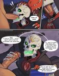 anthro assisted_oral balls beach bodily_fluids bone book butt cheek_spikes chin_spikes claws clothed clothing coat comic cravat cum cum_drip cum_in_eye cum_on_clothing cum_on_face cum_on_head cum_on_penis cum_on_tongue cum_string deep_throat dialogue divinity:_original_sin_2 divinity_(series) dripping duo english_text erection facial_spikes fane_(divinity) fellatio forehead_gem forehead_jewelry foreskin from_front_position gem genital_fluids genitals glowing glowing_eyes glowing_tongue glurk green_eyes green_tongue group group_sex hand_on_head hand_on_shoulder head_spines holding_book holding_object holding_penis human human_on_anthro human_penetrating humanoid_genitalia humanoid_penis interspecies jaw_spikes lizard_(divinity) lizardman male male/male male_penetrated male_penetrating male_penetrating_male mammal moon mostly_nude motion_lines multiple_images muscular muscular_anthro muscular_male night nude on_bottom on_top onomatopoeia oral oral_penetration outside palm_tree penetration penile penis plant precum pupils red_body red_scales retracted_foreskin scales scalie scarf scarf_only sex skeleton sky slit_pupils sound_effects spikes spikes_(anatomy) standing standing_sex star starry_sky teeth text the_red_prince threesome tongue tongue_out topwear tree undead vein veiny_penis vhkansfweer water yellow_eyes
