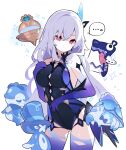  ... 1girl bare_shoulders breasts commentary_request elbow_gloves genshin_impact gentilhomme_usher gloves gradient_gloves gradient_thighhighs hair_between_eyes hair_over_shoulder hand_on_own_chest highres itzpapa_(genshin_impact) long_hair mademoiselle_crabaletta pekeko_(pepekekeko) skirk_(genshin_impact) speech_bubble spoken_ellipsis surintendante_chevalmarin thighhighs torn_clothes torn_thighhighs white_background white_hair 
