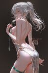  1girl ass azur_lane backless_dress backless_outfit bare_arms bare_back bare_shoulders black_background breasts butt_crack choker closed_mouth cosplay cowboy_shot derivative_work dress from_behind grey_hair hair_between_eyes highres holding_strap honkai:_star_rail honkai_(series) jewelry median_furrow medium_breasts medium_hair nail_polish nixeu paid_reward_available patreon_username ponytail revision side_slit sideboob sidelocks silver_dress solo st._louis_(azur_lane) st._louis_(azur_lane)_(cosplay) st._louis_(luxurious_wheels)_(azur_lane) stelle_(honkai:_star_rail) thigh_strap trailblazer_(honkai:_star_rail) wardrobe_malfunction yellow_eyes 