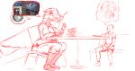 2024 aircraft airplane anthro bending_chair blush boots bottomwear breasts button_(fastener) cleavage clothed clothing dress duo faceless_character faceless_male fantasizing female footwear hat headgear headwear hi_res human imagine_spot imagining ju-87_stuka living_aircraft living_machine living_vehicle machine male male/female mammal navel overweight overweight_female peaked_cap plate_stack shirt shoes shorts speech_bubble straining_buttons stuffing suit t-shirt top_kek_m9 topwear uniform vehicle wedding wedding_dress