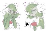 bob_cut colored_skin gardevoir green_hair green_skin grimer hair_over_one_eye multicolored_skin multiple_views pink_eyes poisoned pokemon pokemon_(creature) sido_(slipknot) simple_background sweat two-tone_skin white_background white_skin 