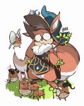  1girl afk_(series) afk_arena animal_ears artist_name barefoot buck_teeth closed_mouth commentary_request furry furry_female highres holding holding_stick okn_369 on_grass pippa_(afk) round_eyewear squirrel_ears squirrel_girl squirrel_tail stick sweat tail teeth white_background 