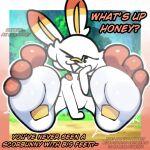 3_toes alexdrawsfeetish ambiguous_gender anthro feet foot_fetish foot_focus forest forest_background fur generation_8_pokemon hi_res lagomorph leporid looking_at_viewer mammal musk musk_clouds musky_feet nature nature_background nintendo one_eye_closed open_mouth plant pokemon pokemon_(species) rabbit scorbunny soles text toes tree white_body white_fur wink winking_at_viewer