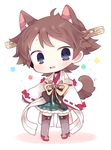  animal_ears bad_id bad_pixiv_id bow brown_hair hairband hiei_(kantai_collection) japanese_clothes kantai_collection kyou_(nekoneko) nontraditional_miko open_mouth short_hair skirt solo tail 