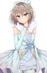  anastasia_(idolmaster) bad_id bad_pixiv_id bare_shoulders blue_eyes breasts dress elbow_gloves fupe_(sealno108) gloves hat idolmaster idolmaster_cinderella_girls pantyhose pure_white_memories short_hair silver_hair small_breasts smile solo 