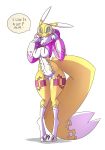  2018 anthro big_breasts blush breasts clothed clothing digimon digital_media_(artwork) female fur hair hi_res mammal nude renamon simple_background smile solo wouhlven 