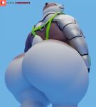 3d_(artwork) anthro badger badgerclops big_butt biped blue_background brown_body brown_fur bubble_butt butt butt_focus camseven cartoon_network closed_smile cybernetic_arm cybernetic_limb digital_media_(artwork) eyes_closed fur green_harness harness hi_res huge_butt low-angle_view male mammal mao_mao:_heroes_of_pure_heart mouth_closed multicolored_body multicolored_fur mustelid musteline patreon patreon_logo simple_background smile solo tail two_tone_body two_tone_fur white_body white_fur