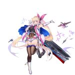  1girl aqua_eyes arm_up armpits b-25_mitchell belt black_bodysuit black_thighhighs blonde_hair bodysuit boots bow breasts coat covered_navel crop_top elbow_gloves full_body g.h_(gogetsu) gloves hair_bow hair_ornament highres hornet_(warship_girls_r) large_breasts leg_up long_hair looking_at_viewer official_alternate_costume official_art open_mouth pink_belt pink_bow ponytail rigging short_shorts shorts sidelocks sleeveless sleeveless_coat solo star_(symbol) star_hair_ornament thighhighs transparent_background v very_long_hair warship_girls_r white_boots white_coat white_gloves white_shorts 