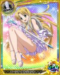  asia_argento bishop_(chess) blonde_hair breasts card_(medium) character_name chess_piece detached_sleeves dress green_eyes high_school_dxd long_hair looking_at_viewer medium_breasts official_art open_mouth panties solo staff torn_clothes trading_card underwear white_dress 