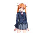  1girl blazer blush brown_eyes clenched_hands cowboy_shot game_cg gentle_sasaki grey_skirt hair_ribbon jacket large_variant_set long_hair long_sleeves looking_at_viewer necktie non-web_source official_art orange_hair pink_ribbon pleated_skirt red_necktie ribbon school_uniform shindou_hikari skirt solo soukou_senki_prism_reica soukou_senki_prism_shine standing transparent_background twintails variant_set 